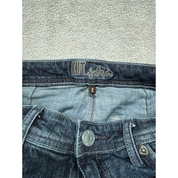 Kut From The Kloth Jeans Straight Loose Fitting Blue Denim Embroidered Size 2 - Picture 3 of 7